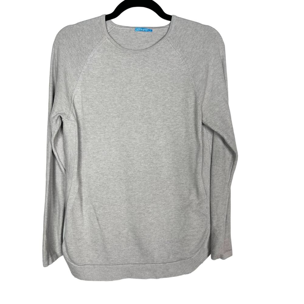 J McLaughlin Small S Gray Cotton Cashmere Crew Neck Pullover Sweater Stitch